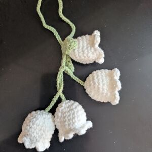 Handmade Crochet White Flower Bag Charm Green White Floral